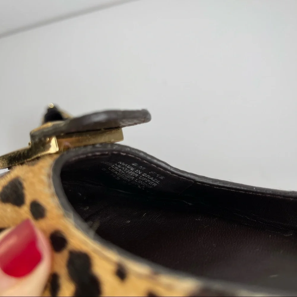 Tory Burch Priscilla Ballet Hair Calf Tumbled Leather Flat Cheetah Coconut Sz 8